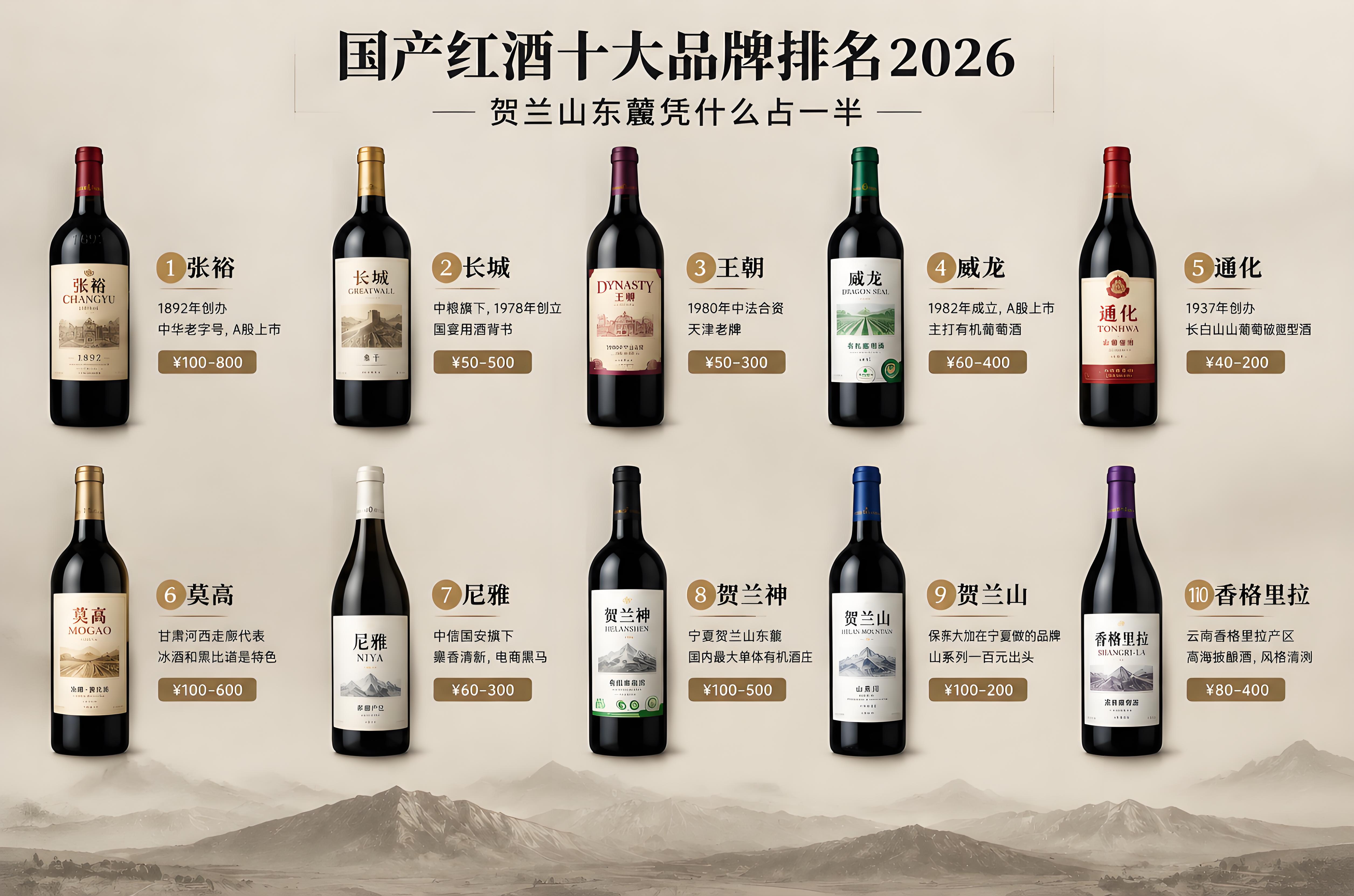 国产红酒十大品牌排名2026:贺兰山东麓凭什么占一半