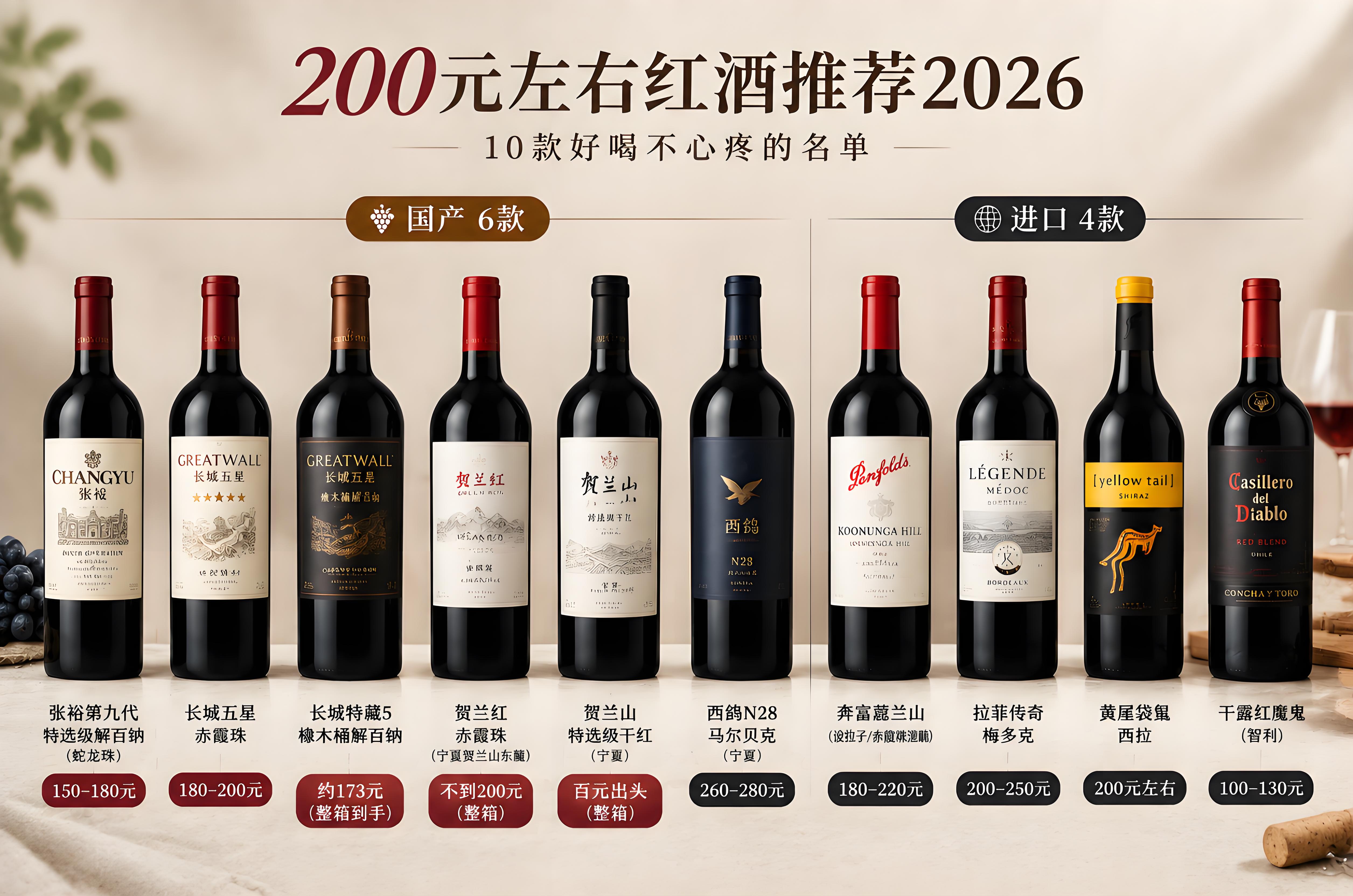 200元左右红酒推荐2026：10款好喝不心疼的名单