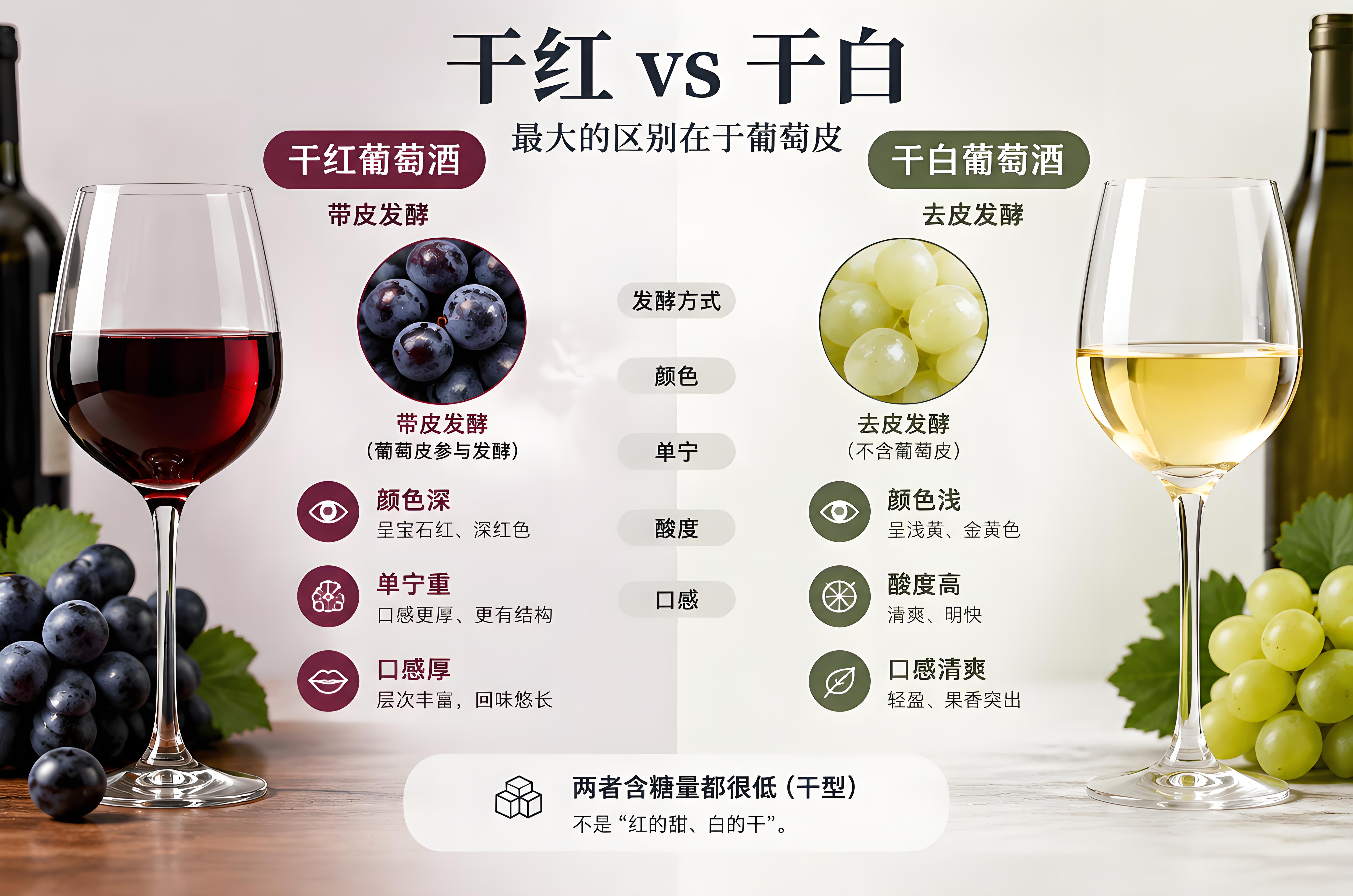 干红和干白的区别:一篇讲清颜色口感和配餐(2026)
