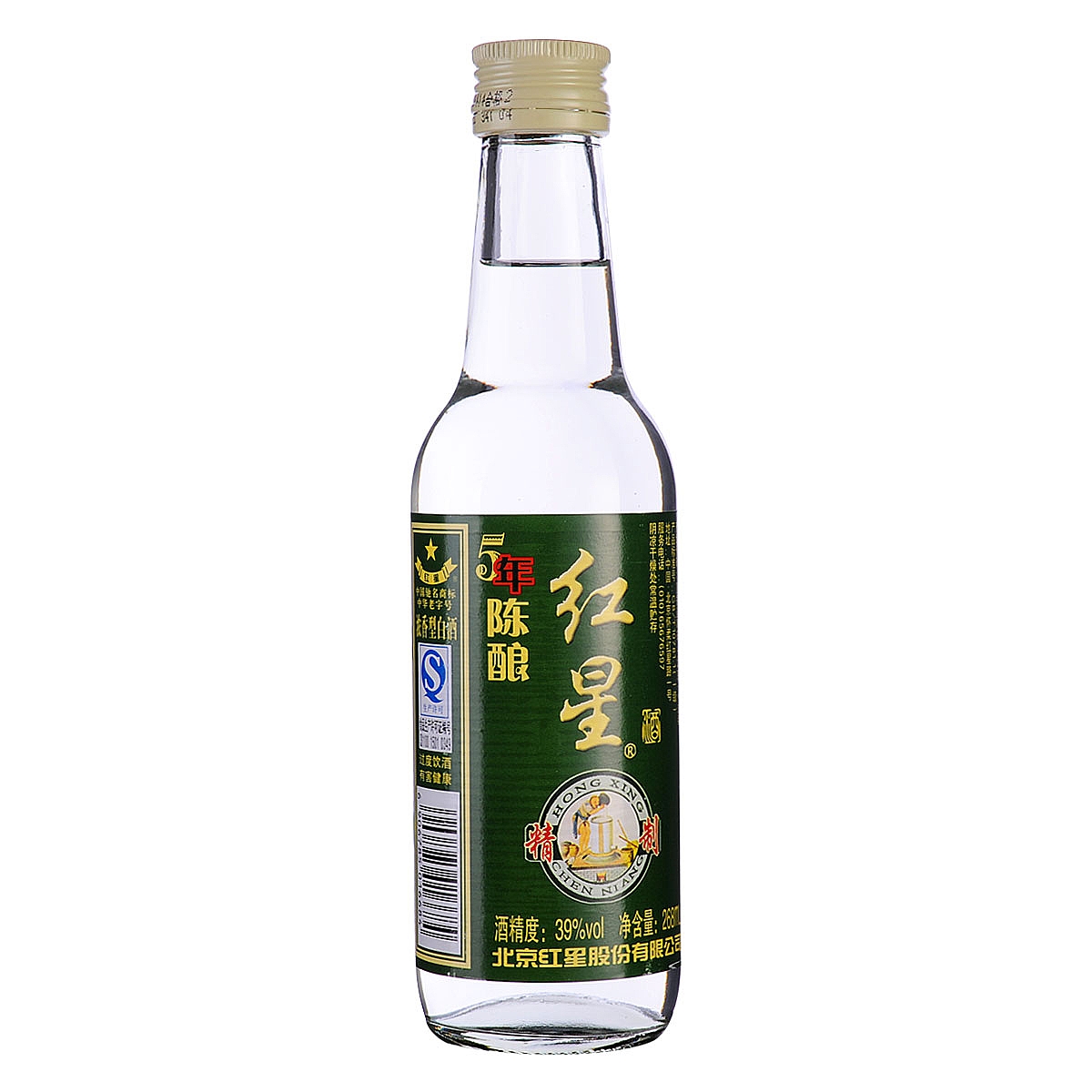 红星39度268毫升（五年陈酿）